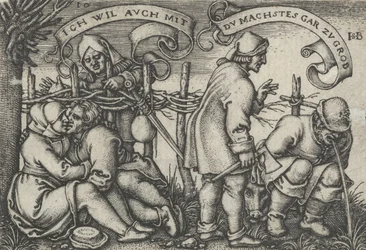 Camponeses atrás da cerca, da Festa dos Camponeses ou os Doze Meses, 1546-47.