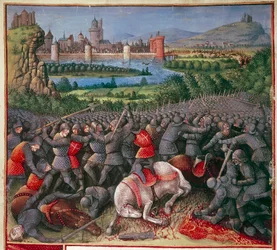 Batalha durante a primeira cruzada Cruzada dos Povos, 1096-1099, c1490