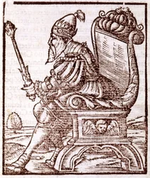 Qubilai (Kubilai Khan, primeiro imperador da dinastia Yuan mongol (1215-1294) - em "Cosmographia" de S. Munster. Paris