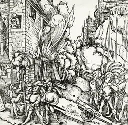 Cerco de Cartago, gravura retirada da Universalis Cosmographia (Cosmologia Universal), de Sebastian Munster (1488-1552). Alemanha