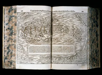 Veneza, ilustração de Cosmographia, de Sebastian Munster (1488-1552), xilogravura, 31x22 cm, H. Petri print, Basileia