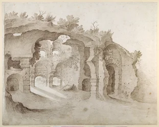 Entrada para o Coliseu (caneta e tinta com lavagem em papel)