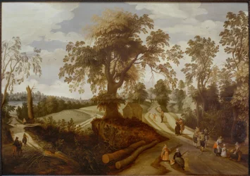 Paisagem de verão com caminhantes