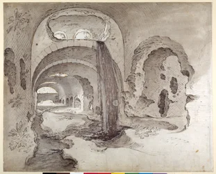 Tivoli, Cryptoporticus sob o Templo de Hércules Victor (caneta e tinta com lavagem em papel)