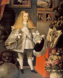 "Retrato de Carlos II de Espanha (1661-1700) criança" Detalhe. Pintura atribuída a Sebastian por Herrera Barnuevo (1619-1671). Século XVII.