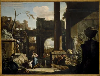 Perspectiva de ruínas com figuras, década de 1720.