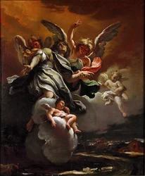 A apoteose de São Sebastião, pintura de Sebastiano Ricci (1659-1734), 1694, dimensões 78,5 x 63,5 cm, Milão, Civiche Raccolte del Castello Sforzesco