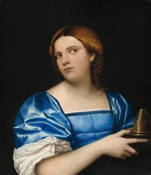 Retrato de uma jovem mulher como virgem sábia, c.1510 (óleo sobre cartão transferido de um painel)