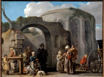 Les beggars Painting de Sebastien Bourdon (1616-1671) Sol do século XVII. 0,49x0,65 m
