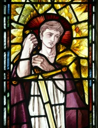 Mortehoe, St Mary, Mordomo de Heaton & Bayne, Selwyn Imagem, Arcanjo St Michael detalhe, c.1890
