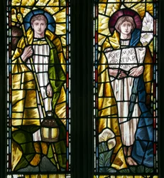 Mortehoe, Santa Maria, Heaton Butler & Bayne, Selwyn Imagem, Arcanjos St Raphael & St Gabriel, c.1890