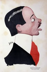 Retrato de Alberto Santos-Dumont (1873 - 1932), engenheiro e aeronáutico brasileiro pela Sem (1863 - 1934).