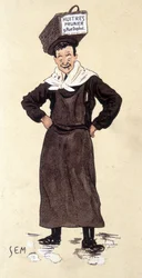 Vendedor de ostras da loja Prunier. Cromolitografia assinada SEM (1863 - 1934).