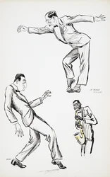 Dois cavalheiros de smoking executam La Danse Havas ao som do saxofone, de White Bottoms, publ. 1927