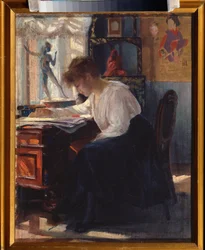 Dans un bureau (Num Estudo) - Peinture de Sergei Arsenyevich Vinogradov (1869-1938), huile sur toile, art russe 19e-20e siecle - Museu Estatal de Arte da República Karelia, Petrozadvosk (Russie)