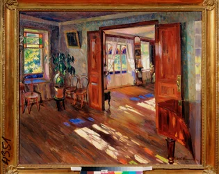 Em Uma Casa - Pintura de Sergei Arsenyevich Vinogradov (1869-1938), óleo sobre tela