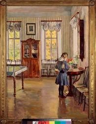 Numa Casa - Pintura de Sergei Arsenyevich Vinogradov (1869-1938), óleo sobre tela