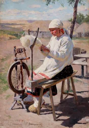 La fileuse - O fiador - Vinogradov, Sergei Arsenyevich (1869-1938) - 1895 - Óleo sobre tela -