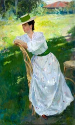 Retrato de uma mulher (En plein air) - Vinogradov, Sergei Arsenyevich (Arsenevich) (1869-1938) - 1899 - Óleo sobre tela -