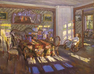 Luz solar através de janelas de vidro coloridas, 1916