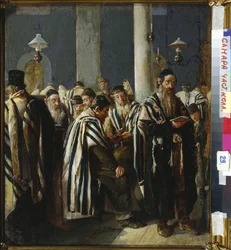 Chabbat - Shabbat Prayer par Yuzhanin, Sergei (Sergey) Nikitich (1862-1933). Óleo sobre tela, tamanho : 47x40,5