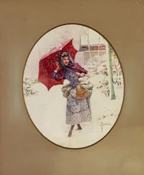 Mulheres andam pela neve, c. 1900
