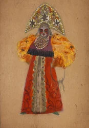 Desenho de figurino para a ópera O Galo de Ouro de N. Rimsky-Korsakov