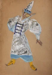 Desenho de figurino para a ópera O Galo de Ouro de N. Rimsky-Korsakov