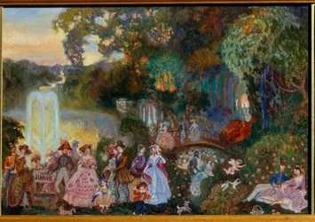 Festividades públicas. Pintura de Sergei Yurievich Sudeykin (Sergei Sudeikin) (1882-1946), óleo sobre tela