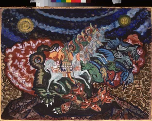 Projet de rideau de scene pour la peça de teatro "Le triomphe des etats" de A Bobrishchev Pouchkine (Bobrishchev-Pouchkine) (Desenho de cortina para a peça de teatro Triumph of the States de A Bobrishchev-Pushkin (Bobrishchev Pushkin) - Oeuvre de Sergei