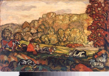 Cena Pastoral - Pintura de Sergei Yurievich Sudeykin (Serge Soudeikine) (1882-1946), óleo sobre tela, arte russa do início do século XX - Galeria de Arte do Estado de Primorsk, Vladivostok (Rússia)