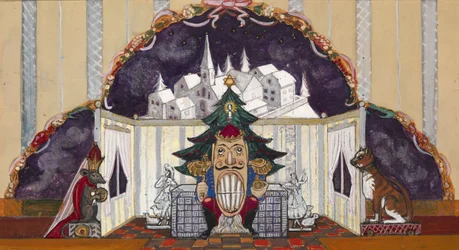 Desenho de palco para o balé O Quebra-Nozes por P. Tchaykovsky