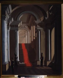 A escadaria do Palácio Anichkov em São Petersburgo. Pintura por Sergey (Sergei, Serguei) Konstantinovich Zaryanko (Zarianko) (1818-1870), óleo sobre tela