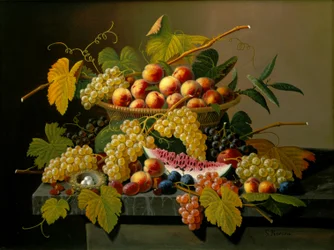 Natureza morta com uma cesta de frutas
