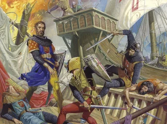 Marco Polo capturado pelo genovês, século XX (guache sobre papel)