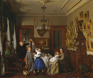 O concurso para o buquê: a família de Robert Gordon em sua sala de jantar em Nova York