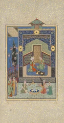 Bahram Gur no Palácio Turquesa na quarta-feira, Folio 216 de um Khamsa...AH 931AD1524-25