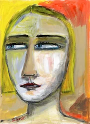 Mulher pensativa de olhos azuis