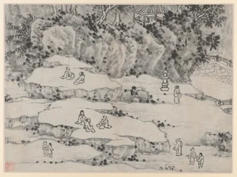 Doze vistas de Tiger Hill, Suzhou: The Nodding Stone Terrace, Tiger Hill e o assento de mil homens