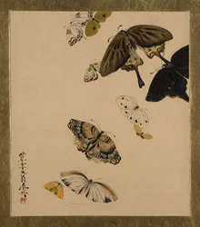 Pinturas em laca de vários assuntos: Borboletas, datada de 1881.