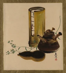 Pinturas em laca de vários assuntos: Jogo de chá Sencha, 1882.