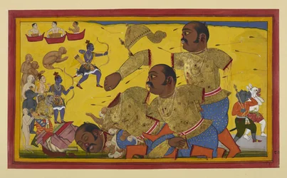 Kumbhakarṇa é morto por Rāma; os aliados regozijam-se enquanto Vibhīṣaṇa chora
