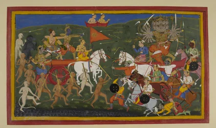 Rāma e Rāvaṇa lutam ferozmente enquanto os presságios predizem a derrota de Rāvaṇa