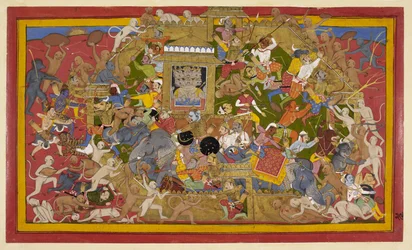 Rāma e os seus aliados atacam enquanto Aṅgada ataca o elefante de Indrajit
