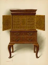 Gabinete de nogueira, propriedade de Edward Dent (chromolitho)