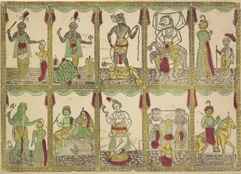 Os Dasavatara, dez encarnações de Vixnu, século XIX