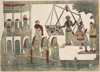 Krishna Ponderado contra objetos preciosos, do século XIX.