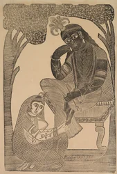 Radha Acariciando os Pés de Krishnas, de 1800.