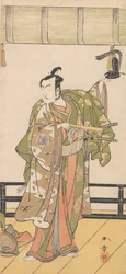 Arashi Sangoro como um samurai na varanda de uma grande casa, 1774 ou 1775.
