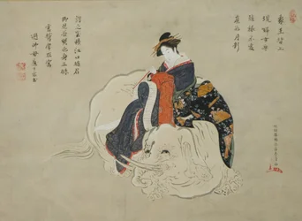 Cortesã de Eguchi Eguchi no kimi, Pintura: 1770-80, inscrição: 1820-1830.